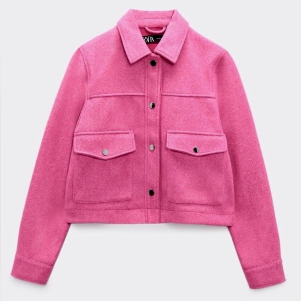 Zara Metal Button Cropped Jacket Pink